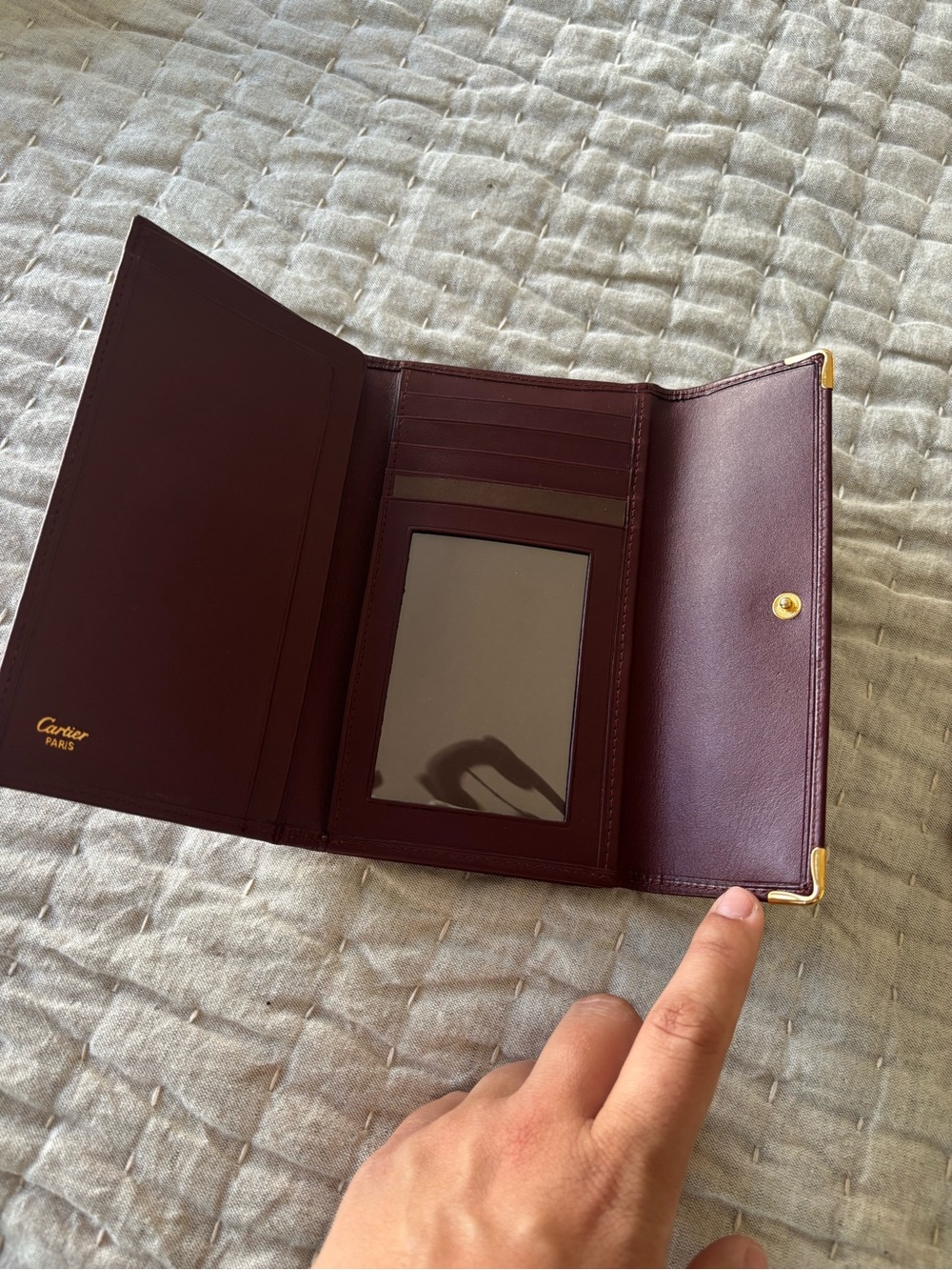 Cartier Burgundy Leather Continental Wallet with Gold Accents - Picture 3 of 5